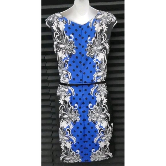 London Times Women Floral Print Sheath Dress Sleeveless White Blue Black Size 6 - Picture 3 of 10